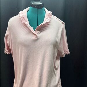 Blair Light Pink Eyelet Collar Button Down Shirt